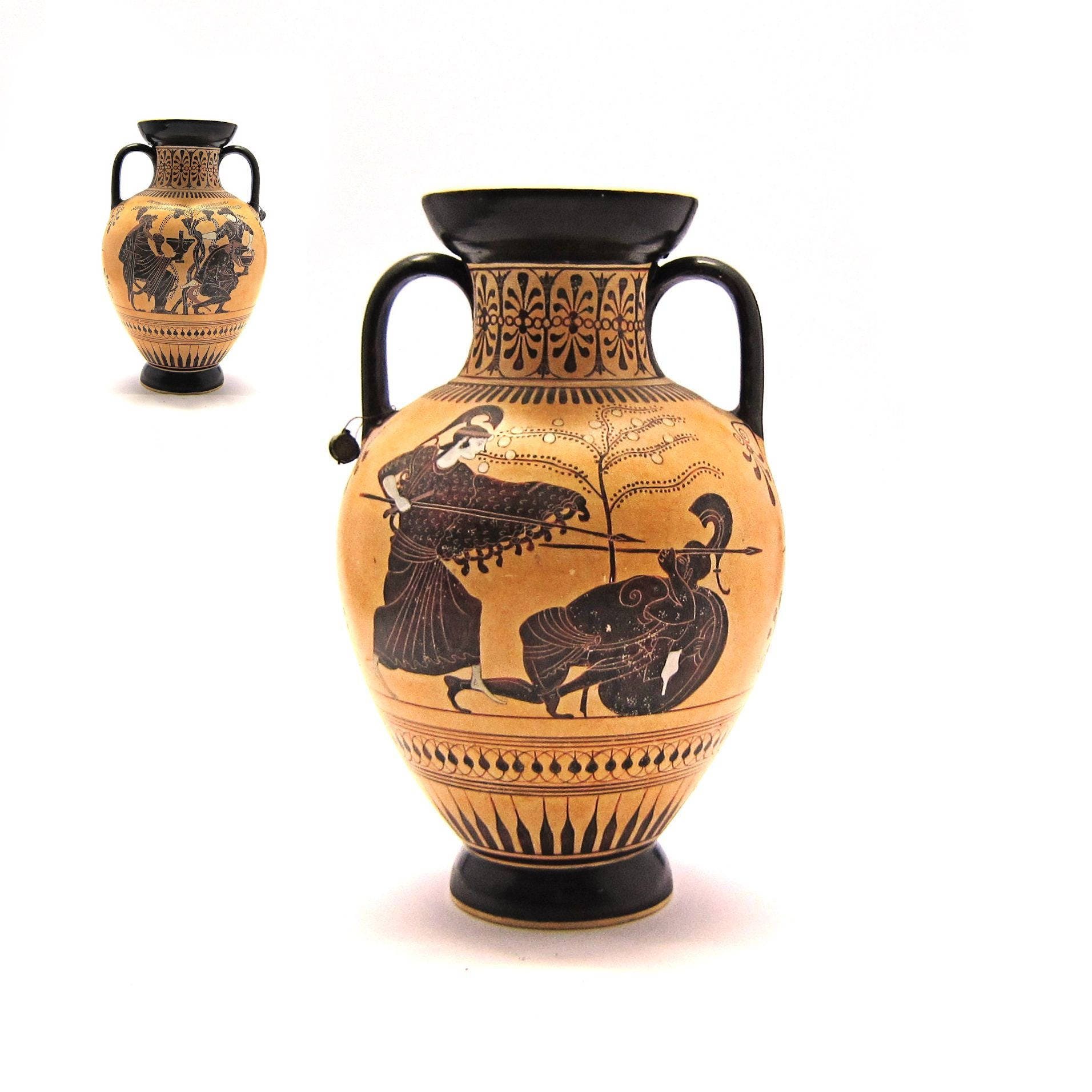 Greek Vase, Black Figure Amphora With Athena, Reproduction From Rhodos Museum