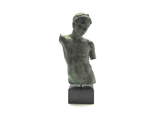 Greek bronze statue of Marathon boy , Bust of Greek sculpture from Athens National Archaeological Museum