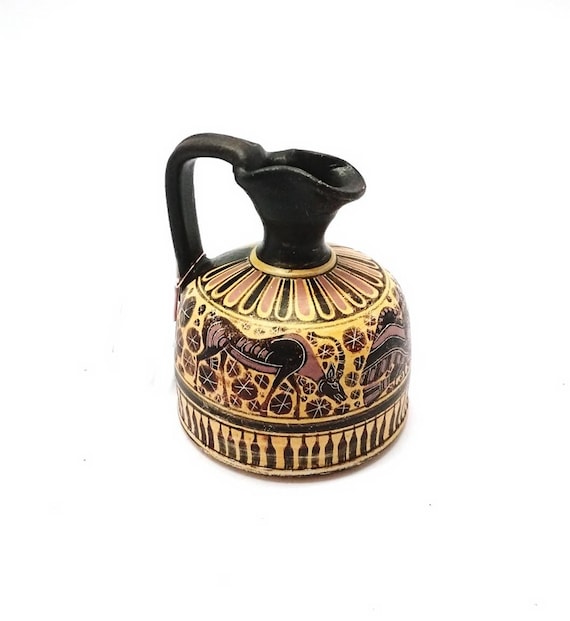 Small Greek Vase Corinthian Oinochoe With Deers And Siren Etsy