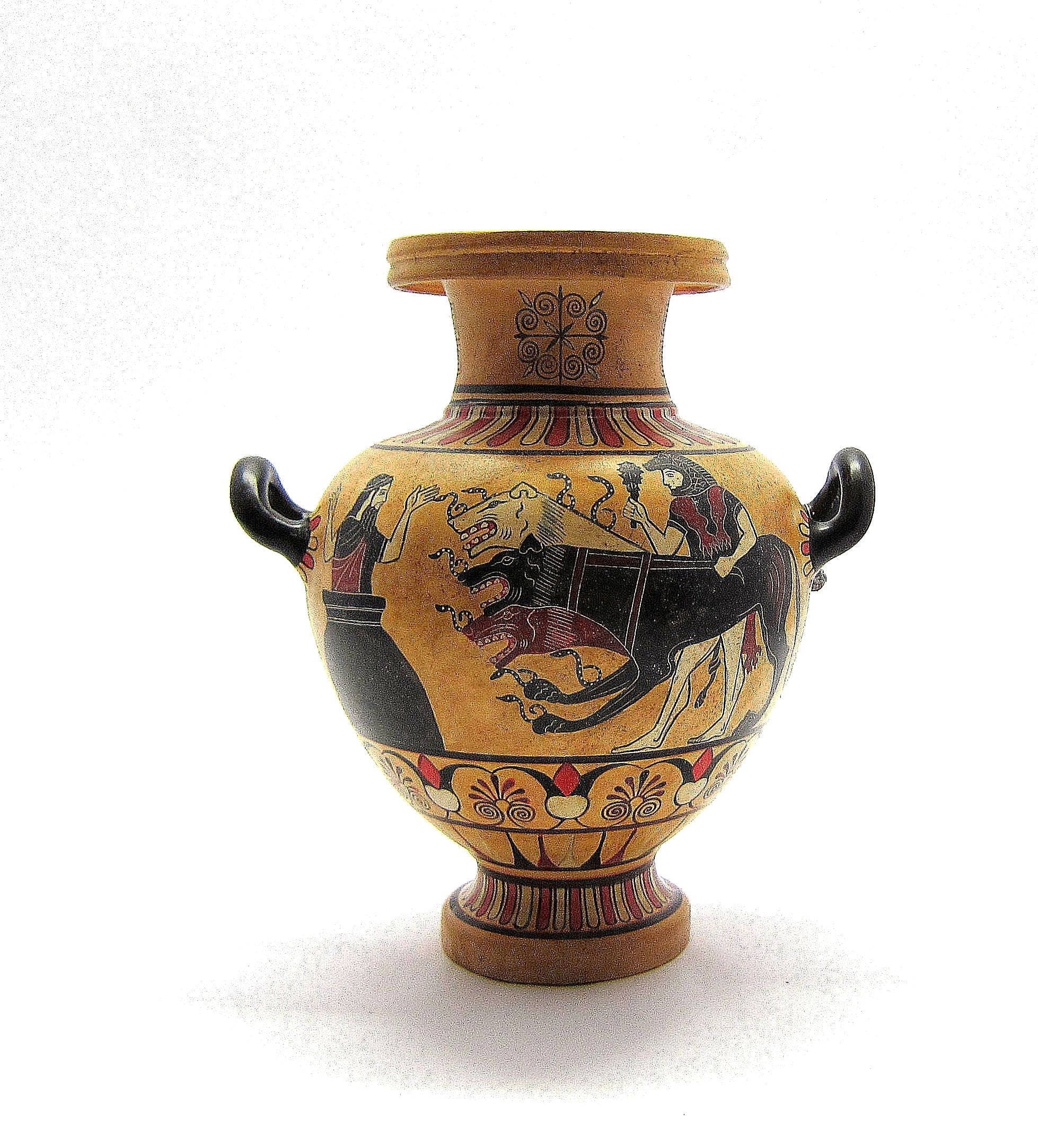 Greek Vase , Black Figure Hydria of Hercules Kerberos and