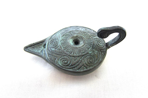 ブロンズオイルランプ、古代ギリシャのオイルランプの複製、クリスマス