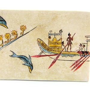 Minoan Naval  fresco painting from Akrotiri Santorini Thera  , Museum copy from National Archaeological museum of Athens