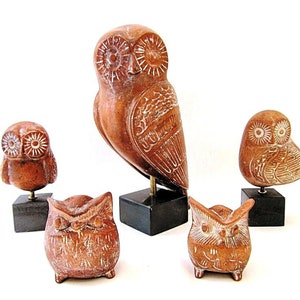 Five Ancient Greek Terracotta Owls, Ceramic Owls ,Hand made owls, Greek owls , Graduation gift