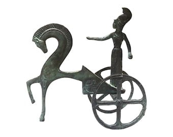 古代ギリシャの馬のブロンズ像、幾何学模様の金属芸術彫刻、博物館品質