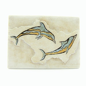 Minoan Dolphins  fresco painting from Akrotiri Santorini Thera  , Museum copy for gift for her