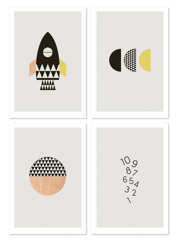 Rocket Kids Wall Art Prints Series of Four. Boys Room Art Etsy