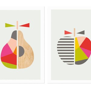 Geometric Apple and Pear Series of Two, Nursery Decor, Modern Nursery Art, Modern Kids Wall Art, Kids Room Art.