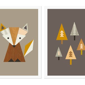 Little Fox Nursery Art, Fox in The Woods Series of Two prints, Art Fox, Kids Room Art, Scandinavian, Modern Nursery Art, Fox nursery,Kid art