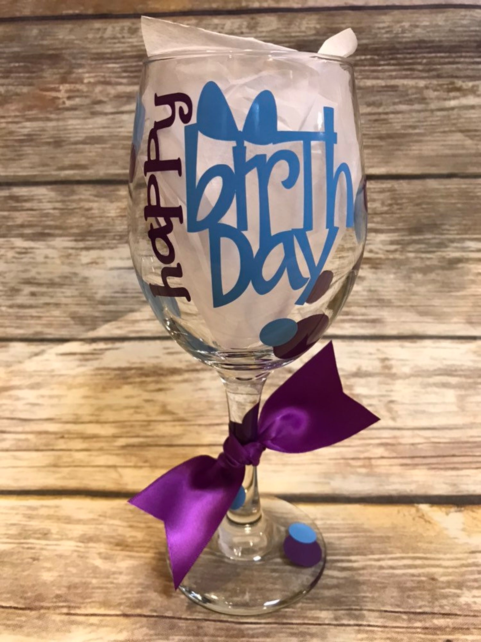 Birthday Wine Glass Happy Birthday Wine Glass Etsy