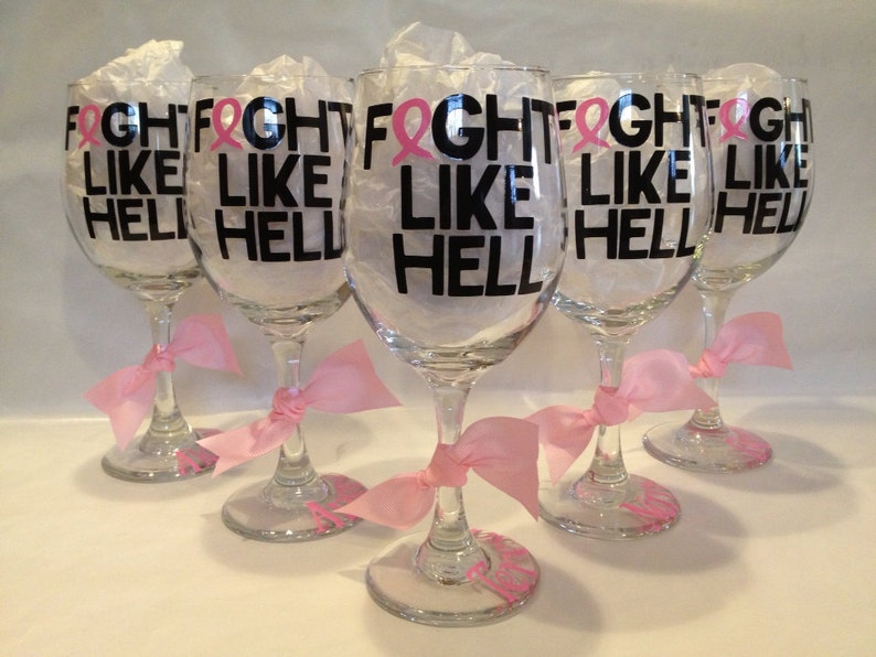Breast Cancer Awareness Wine Glass Etsy