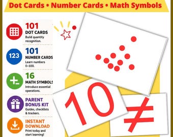 Tarjetas de puntos matemáticos de Glenn Doman EN INGLÉS / 218 tarjetas didácticas de puntos rojos / Matemáticas Montessori para bebés / PDF imprimible para niños pequeños
