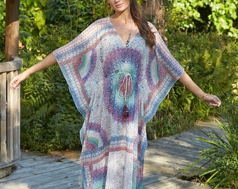 Chiffon Scarf Print Maxi Kaftan