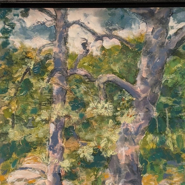 Pine Trees,Encaustic,Encaustic Painting,Wax Painting,Impressionist Landscape,Nature Art,Pine Cones,Summer,2020-0185