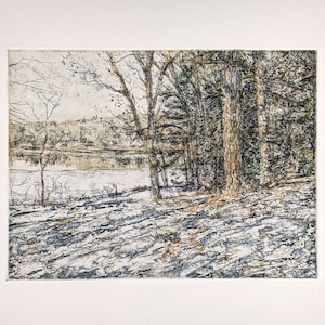Color Aquatint Etching,Winter Pond,Aquatint Etchings,Color Etching, Copper Plate Etching,Pond,Inspired by Nature,Gregory Arnett,2021-0102