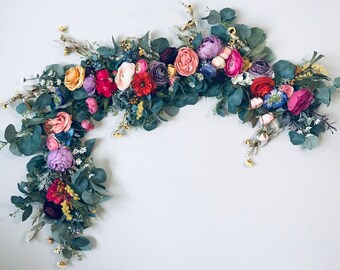 Wildflower Peony Garland, Eucalyptus Wall Hanging, Photo Prop
