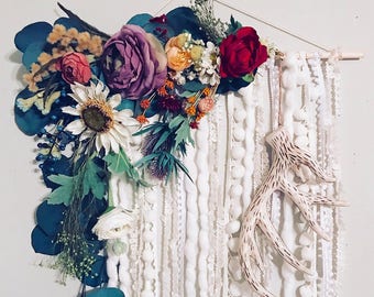 Floral Wall Hanging, Wall Tapestry, Nursery Wall Decor, Wildflower Wall Hanging, Boho Nursery Decor, Flower Wall Decor, Boho Wall Hanging
