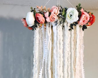 Dreamcatcher Mobile, Flower Mobile, Boho Mobile, Nursery Mobile, Floral Nursery Decor, Bohemian Nursery Mobile, Modern Nursery, Baby Mobile