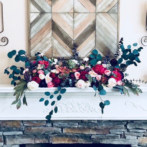 Mantle Decor Mantle Garland Mantle Piece Floral Garland Etsy