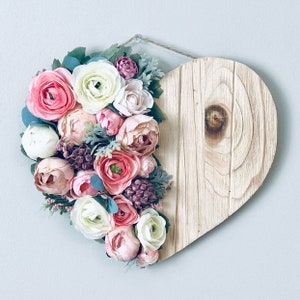 Floral Heart, Floral Wall Hanging, Wood Heart, Flower Heart, Nursery Heart, Wall Hanging, Flower Wall Art, Flower Wall Decor, Nursery Decor