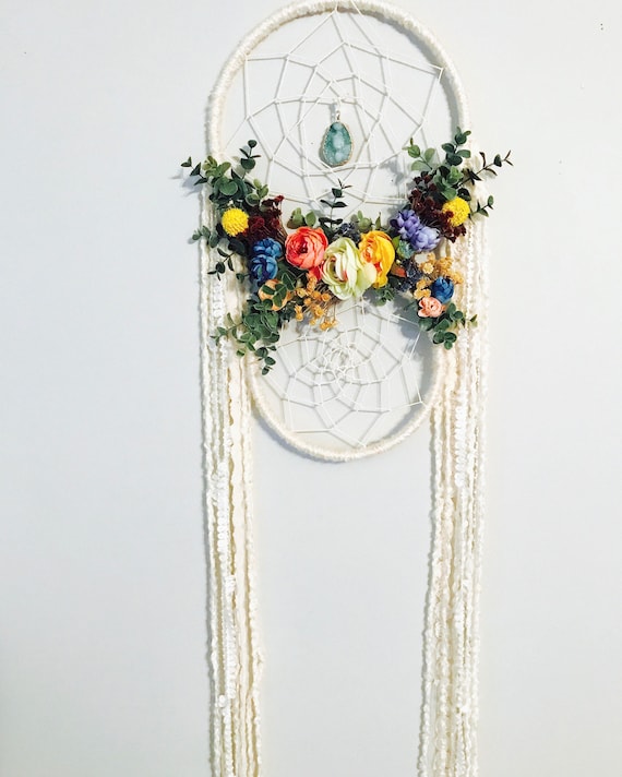 Floral Dreamcatcher, Boho Wall Hanging, Nursery Decor