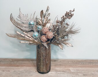 Sparkly Glam Christmas Bouquet, Holiday Vase Arrangement