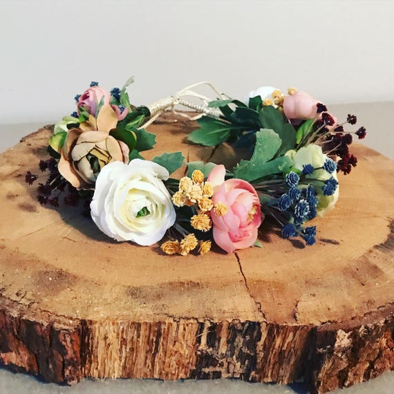 Boho Flower Crown, Silk Floral Head Wreath, Festival Headpiece