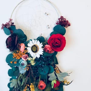 Unique Floral Dreamcatcher Wall Art, Dreamcatcher Wall Hanging, Boho Wall Decor, Fairy Core Decor, Boho Nursery Art, Flower Dreamcatcher