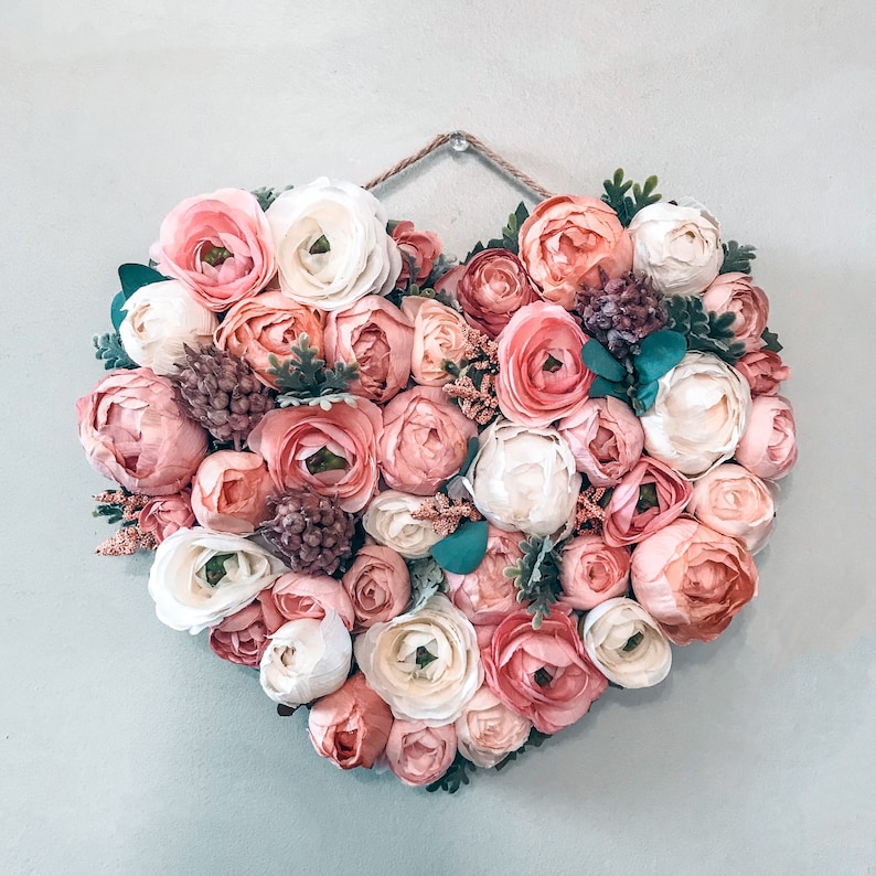 Floral Heart Floral Wall Hanging Wood Heart Flower Heart Etsy