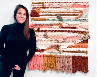 XL Handwoven Fiber Art Wall Hanging, Warm Tones Home Decor