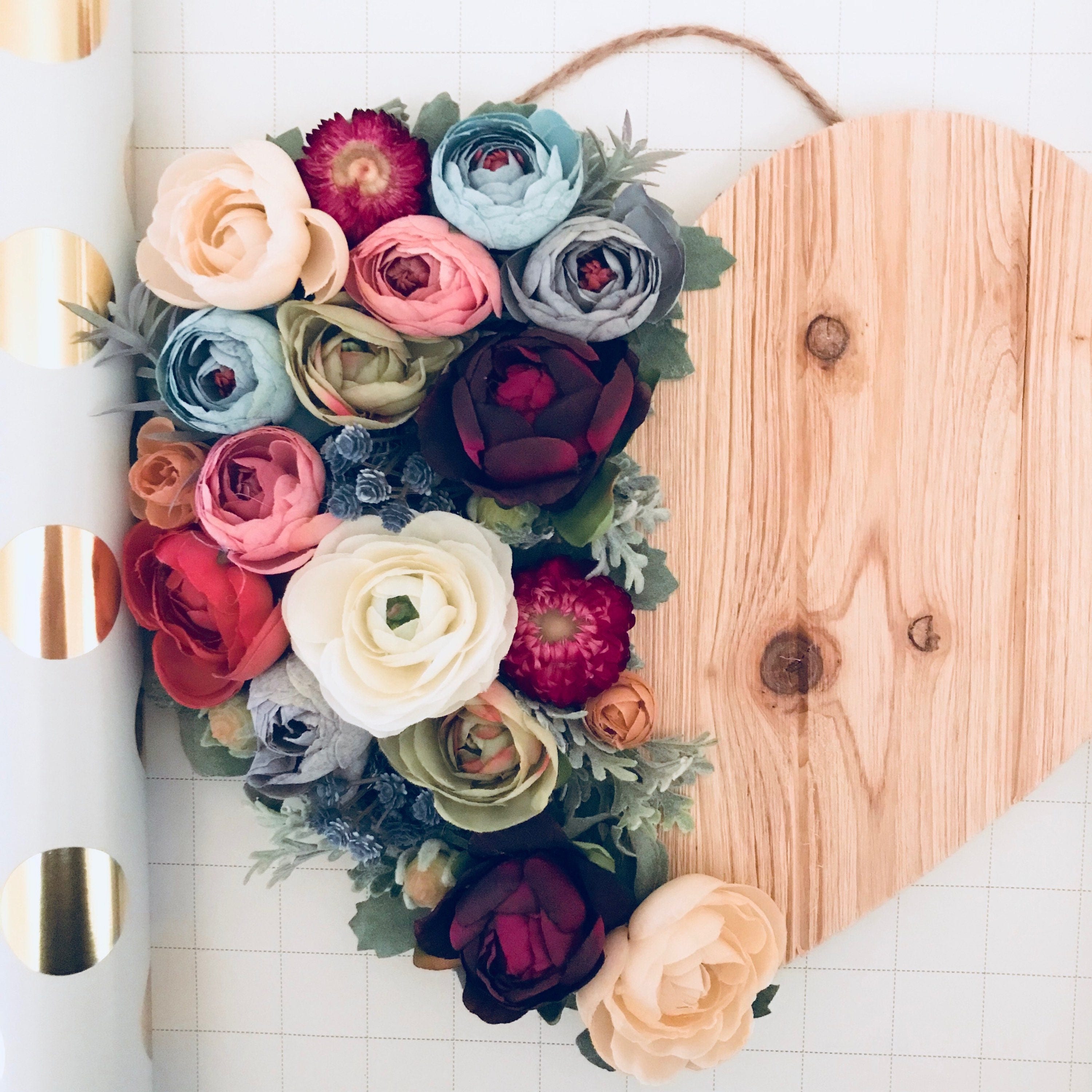 Floral Heart Floral Wall Hanging Wood Heart Flower Heart Etsy