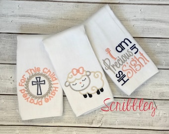 For This Child Baby Burp cloths - I have Prayed for this Child Baby Gift Set - Set of 3 embroidered burp cloths