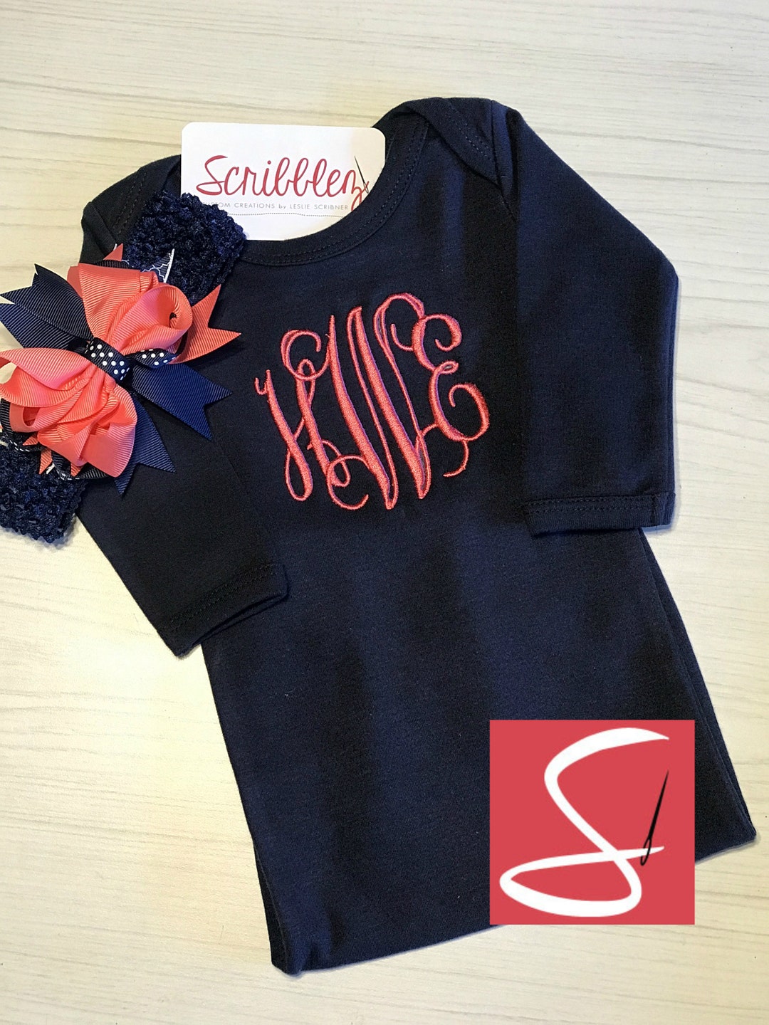 Monogram Baby Gown Monogram Baby Gift Embroidered Baby Etsy