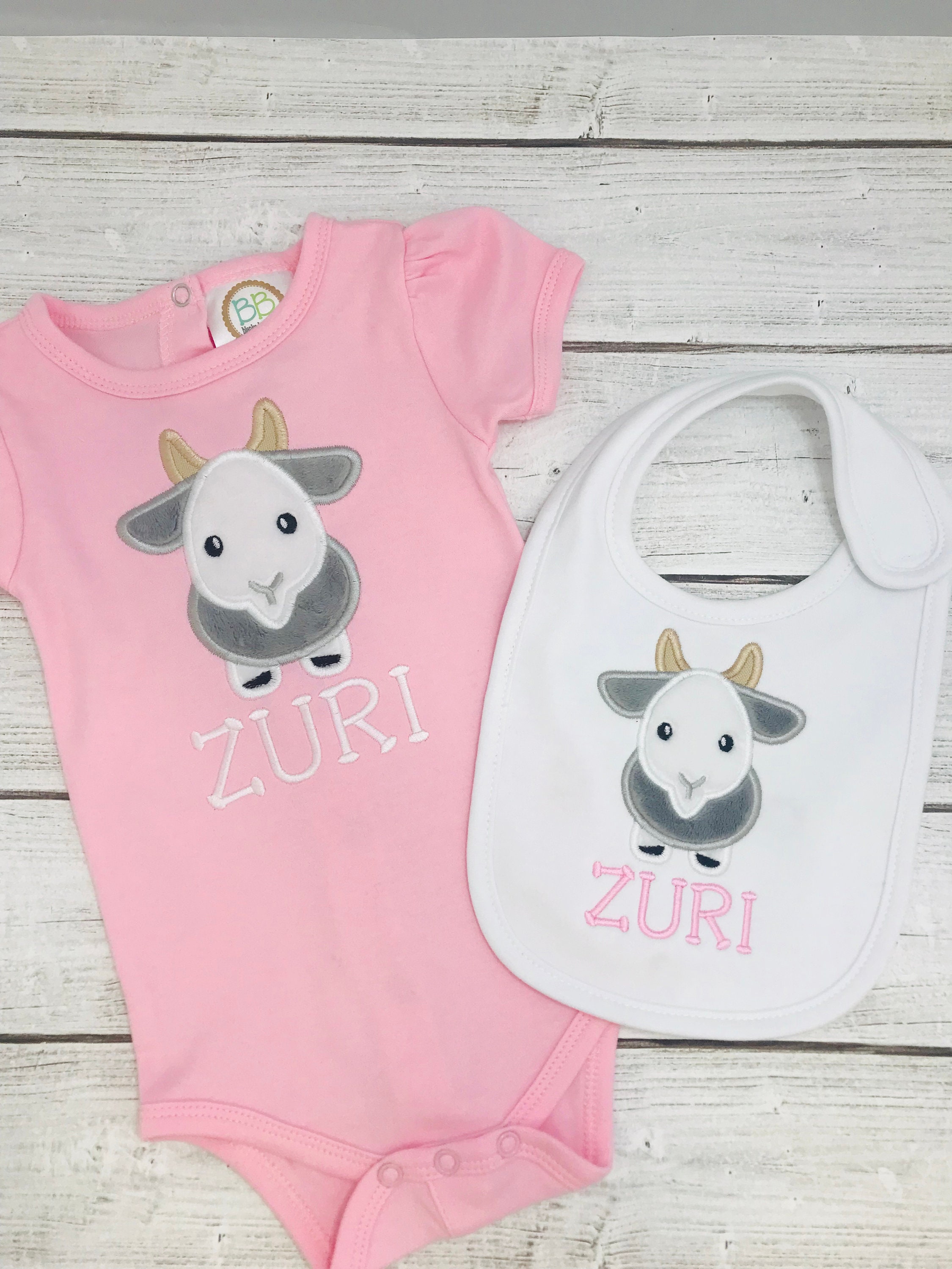 Girl Baby Goat Gift Set Baby Goat Embroidered Gift Set Etsy UK