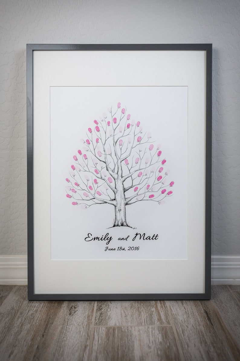 custom handmade 1 ink pad Small Ink Oak for 15-85 guests rustic wedding guest book alternative Fingerprint tree unique thumbprint