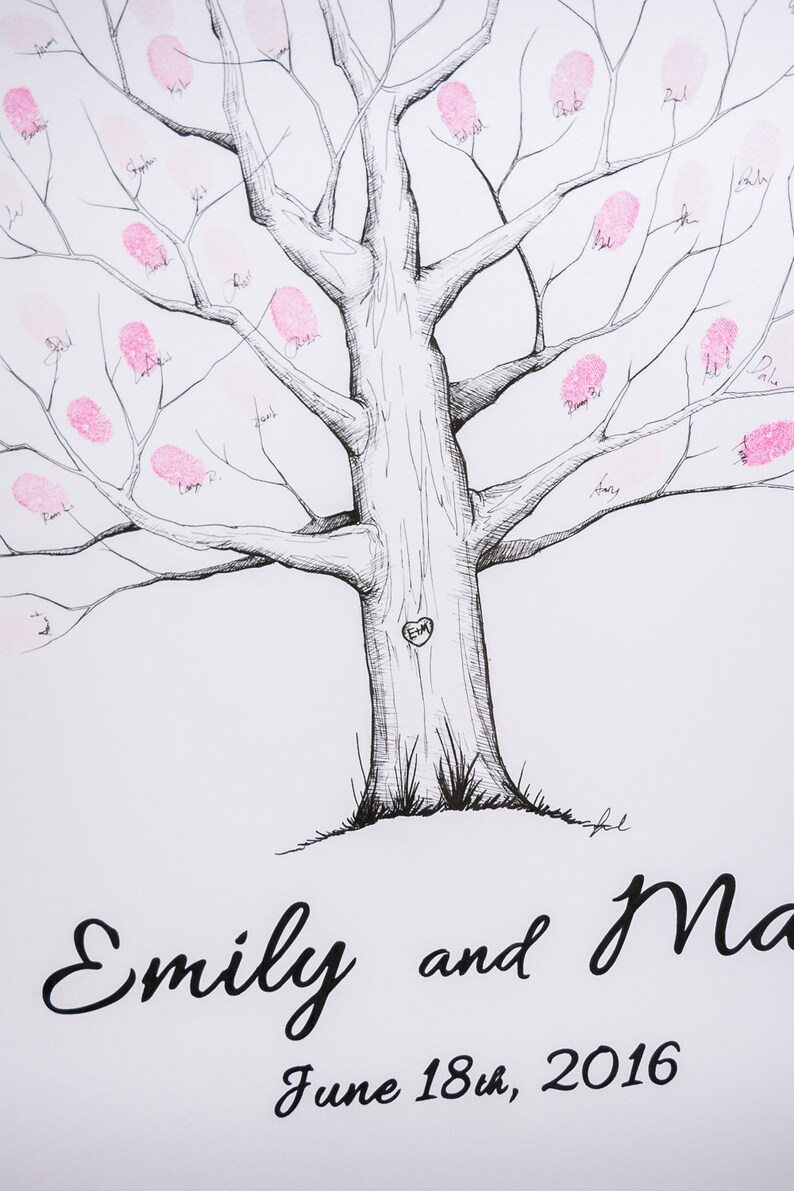 custom handmade 1 ink pad Small Ink Oak for 15-85 guests rustic wedding guest book alternative Fingerprint tree unique thumbprint
