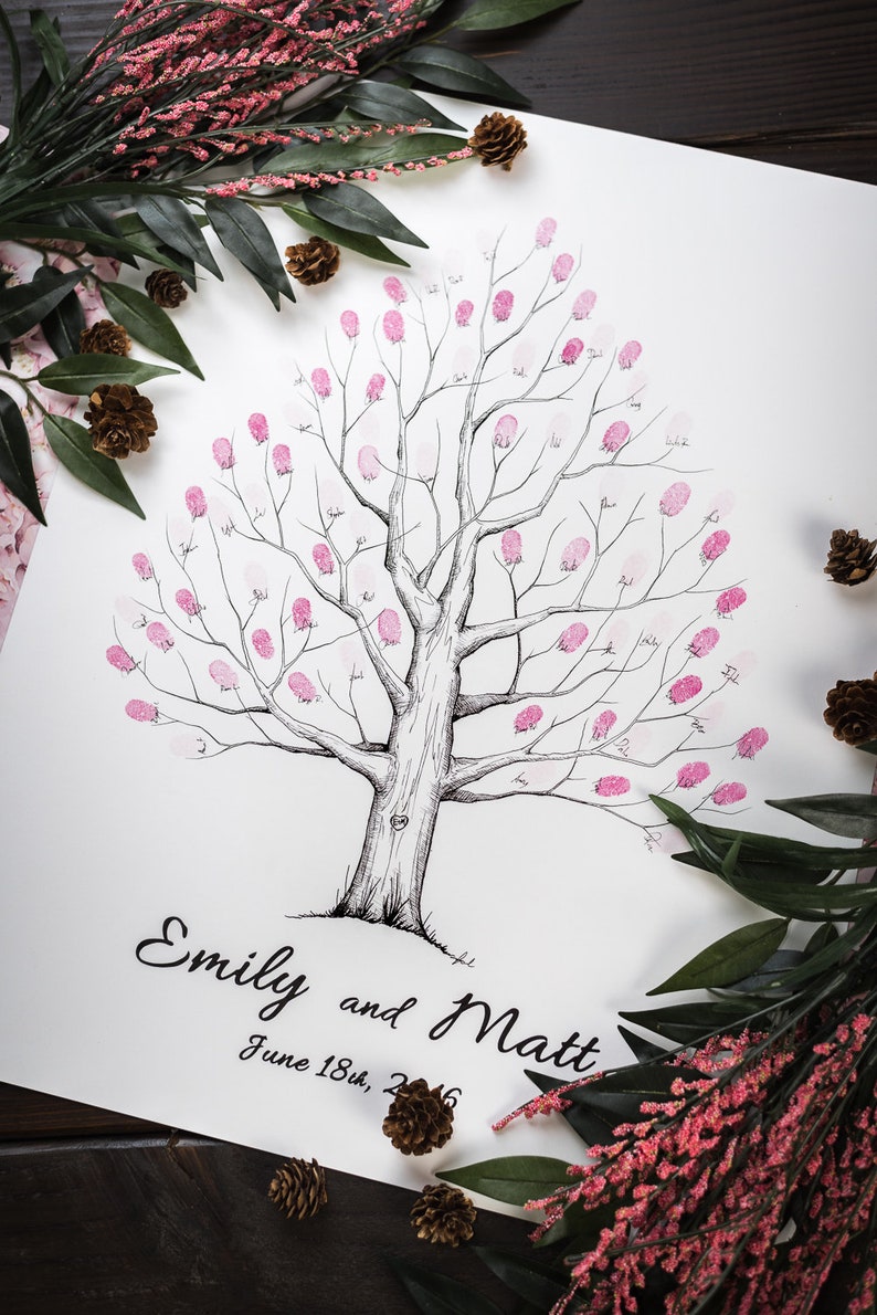 custom handmade 1 ink pad Small Ink Oak for 15-85 guests rustic wedding guest book alternative Fingerprint tree unique thumbprint