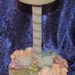 Authentic vintage hat stand, wood covered with velvet fabric, vintage roses, feathers, glitter, lace, ribbon