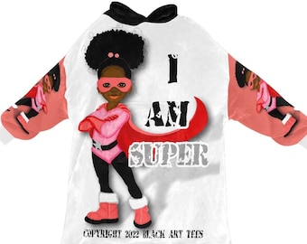Black Girl Super Kid Blanket Hoodie-youth-girls-tops and hoodies-Afrocentric-superhero-clothing-children-kid-blanket hoodie-African American
