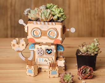 3D Wooden Puzzle DIY Kit Succulent Mini Pot Robot Bunny Puppy Kitty Koala Gift Home Decor Craft Project Toy Pre-cut Model Robotime