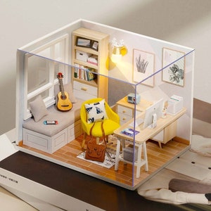 1:32 DIY Miniature Dollhouse Kit Scenery Sunshine Study Room Craft in a Box Room with Light Adult Craft Model Making Gift Decor