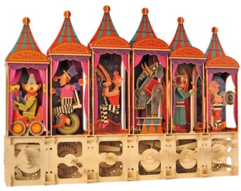 3D Wooden Puzzle Moving Model Kit DIY Moving Mechanical Wooden Automata Circus Series Elephant Acrobat Juggler Fire Eater Strong Man Clowns
