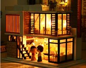 1:24 DIY Miniature Dollhouse Kit Modern House in Florence with Swimming Pool with Light and Music Box