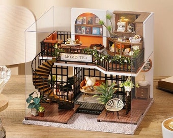 1:24 DIY Miniature Dollhouse Kit Forestcore Teashop W/ Light Music