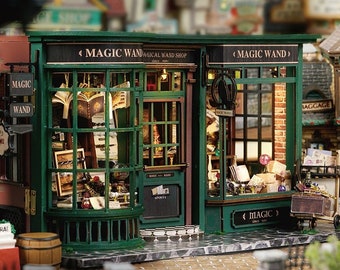 1: 24 DIY Miniature Dollhouse Kit Magic Wand Shop w/ Light Craft in a Box Gift Home Decor Craft Project Model Making Magical World Scenery