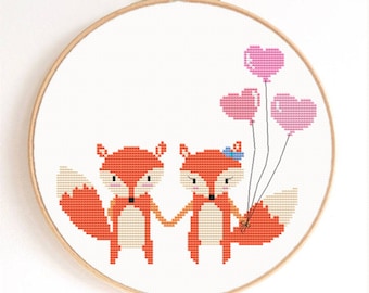 Fox Valentine Counted Cross Stitch Pattern Instant Download