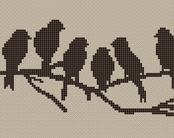 Geteld kruissteekpatroon PDF silhouet vogels 003