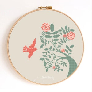 Dove and Tree Bird Silhouette Counted Cross Stitch Pattern Instant Download Abstract