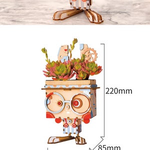 3D Wooden Puzzle DIY Kit Succulent Mini Pot Robot Bunny Puppy Kitty Koala Gift Home Decor Craft Project Toy Pre-cut Model Robotime image 5