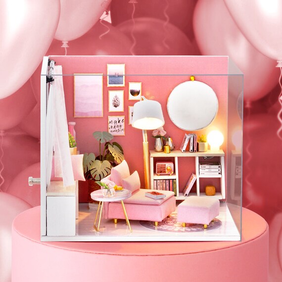 NEW Dollhouse Miniature DIY Kit Happy Time Room With Cover