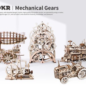 3D Wooden Puzzle Moving Clockwork Automata DIY Kit Robot Air Vehicle Gift Home Decor Craft Project Toy Pre-cut Vehicle Model Robotime image 8